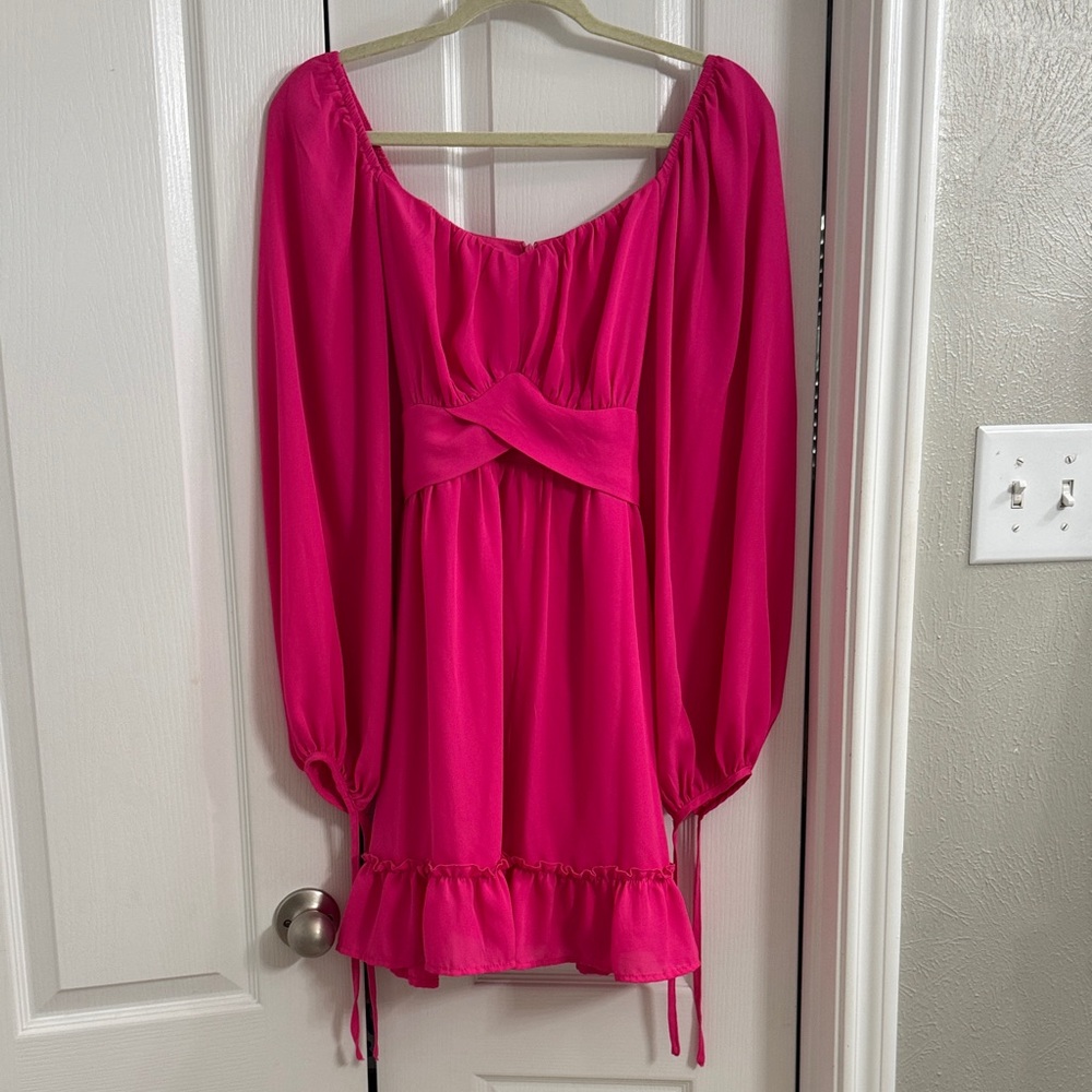 Vibrant Pink Mini Dress with Long Sleeves